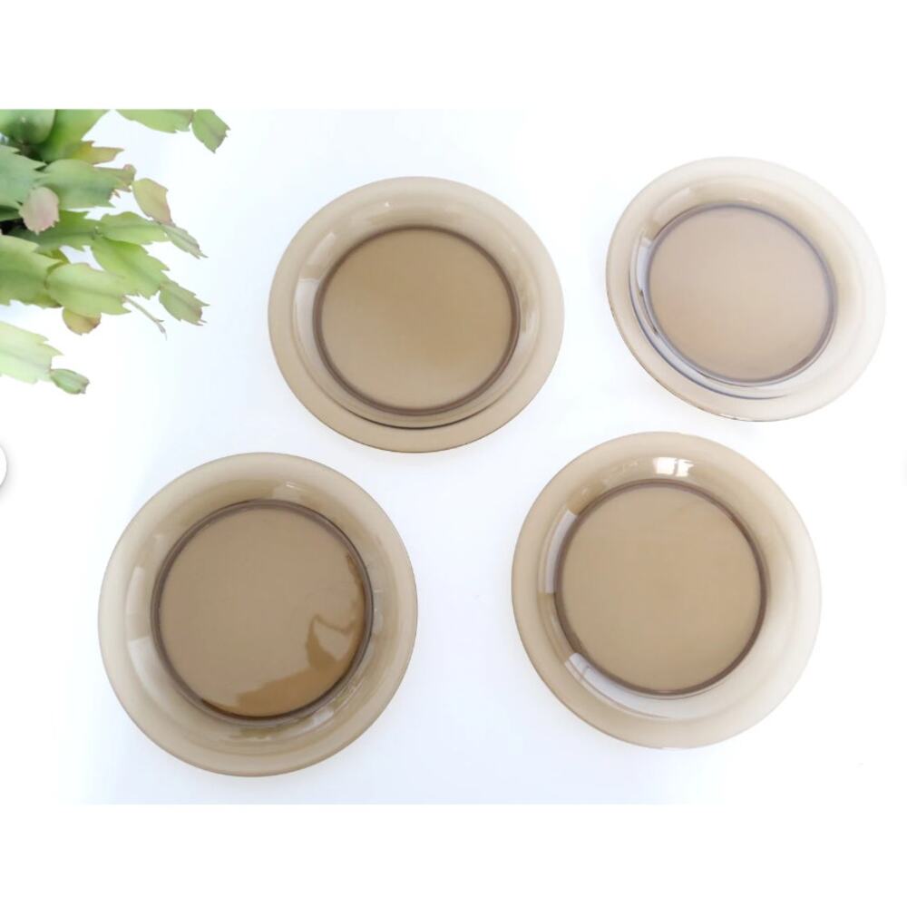 ViNtage 60sVereco France Lot Smoke Brown Glass Salad Side Plates 4pcs 7.5 inch